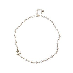 Chanel 23K Metal CC Floral Pearl Necklace Gold